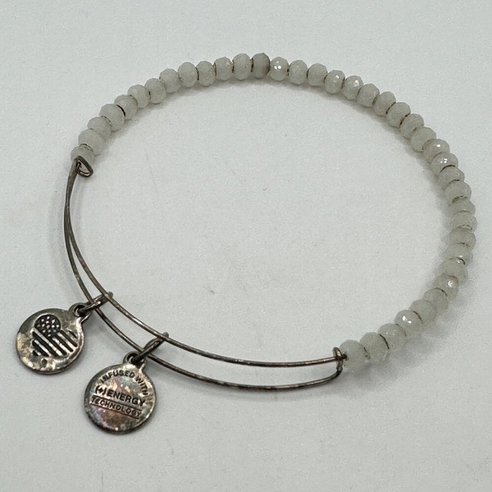 Alex And Ani White Beaded Expandable Silver Bangle Bracelet